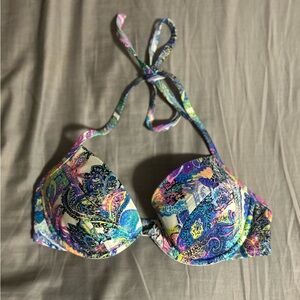 Victoria's Secret Multicolor Paisley Halter Bikini Top Size 34D
